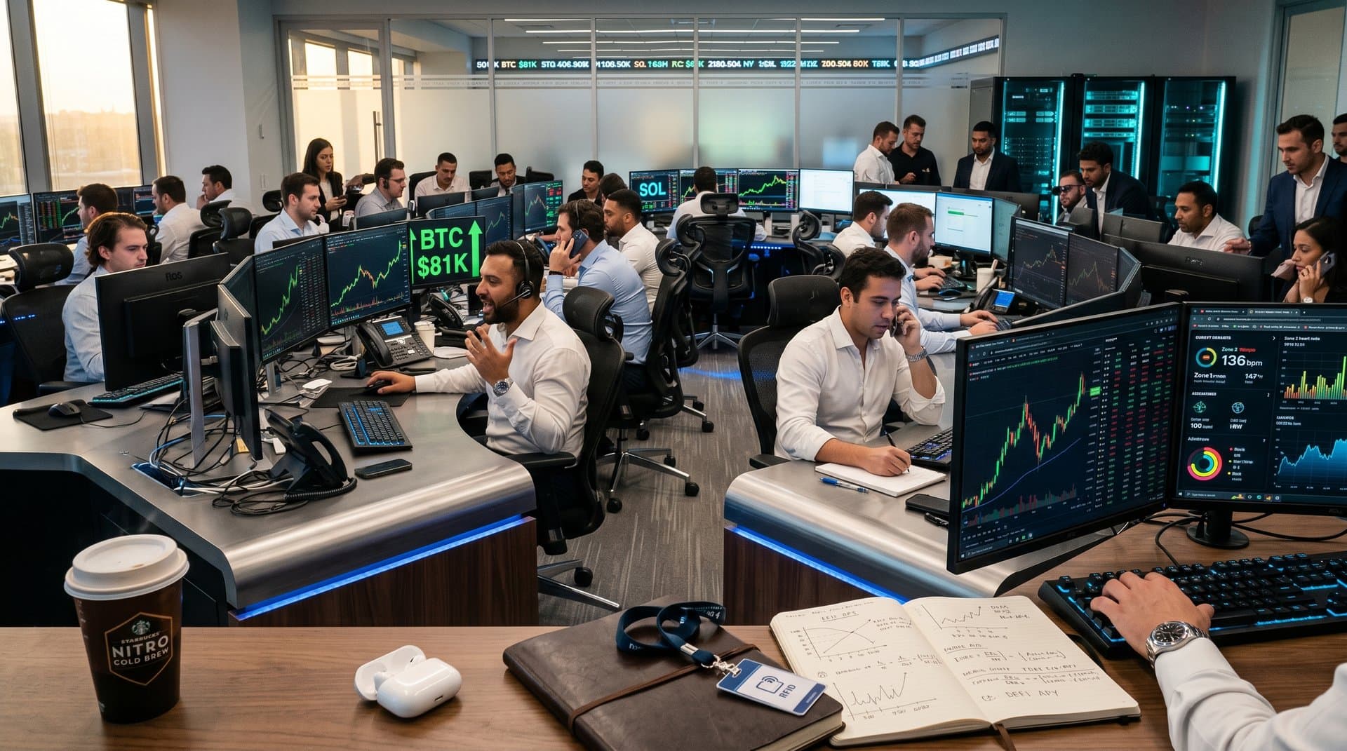 Crypto trading desks blending Bitcoin charts with healthspan metrics from the Healthspan Token system.