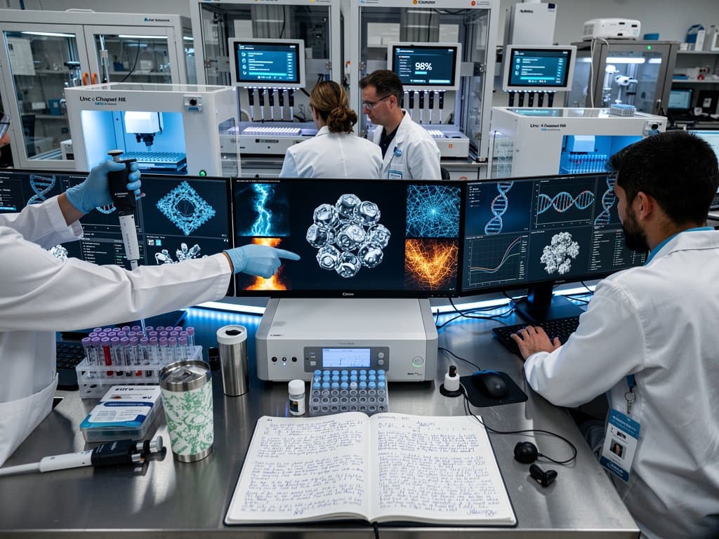 High-tech UNC lab displaying machine learning gene therapy AAV vectors and equipment