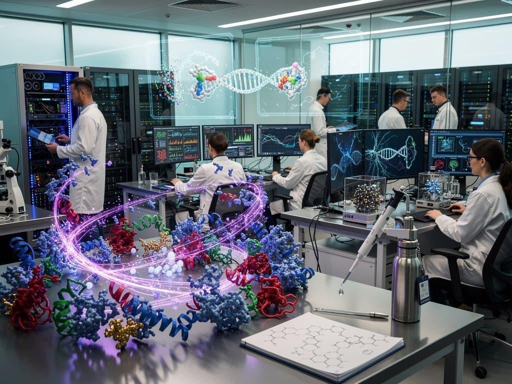 3D protein folding visualization with AI neural networks for disease modeling and longevity research